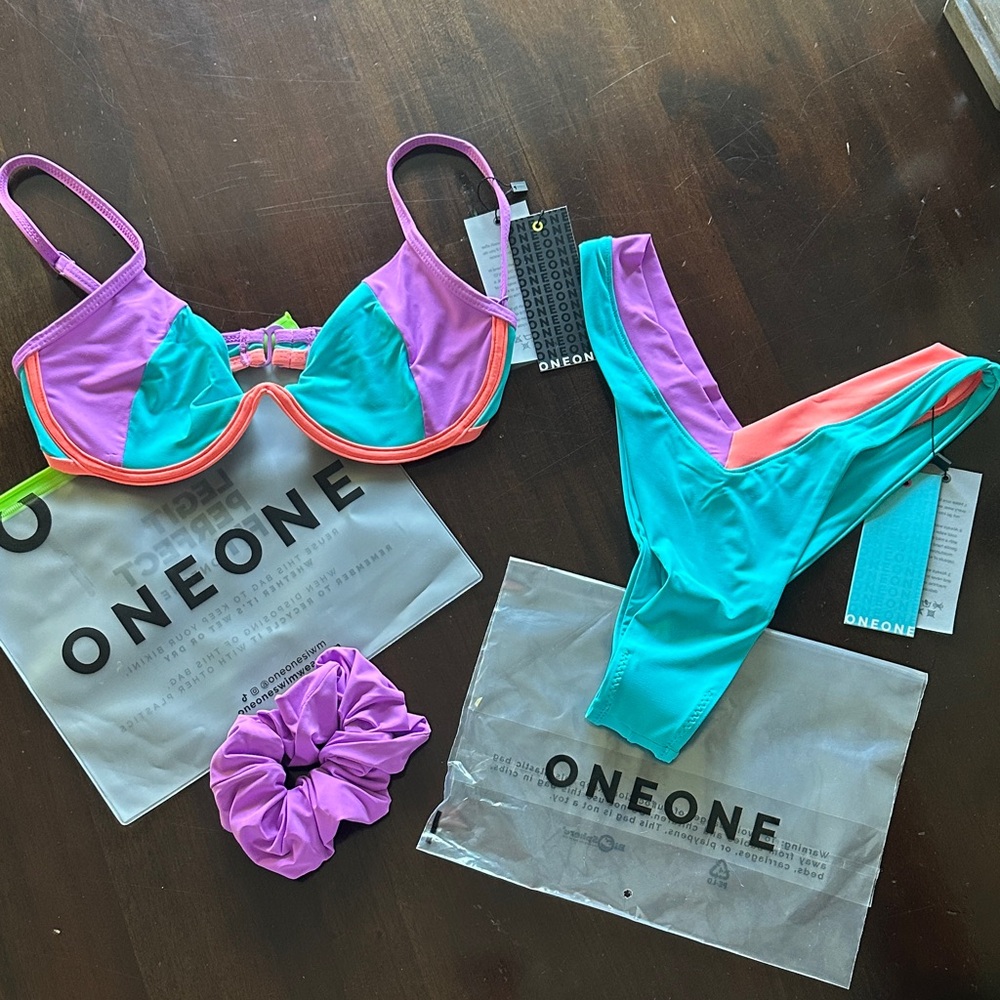 ONEONE Women's Colorblock Bikini Set - Purple and Blue